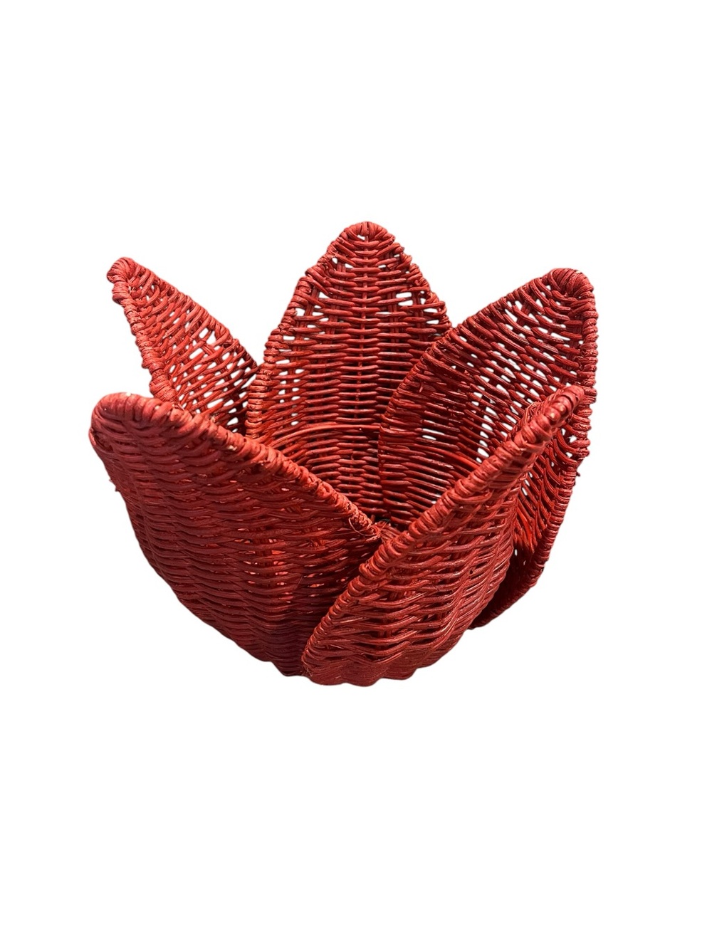 Red Tulip Woven Wicker Decorative Basket Petal Design Home Decor Accents